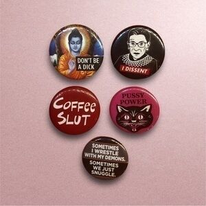 Set of 5 Quote Button Pins Badge